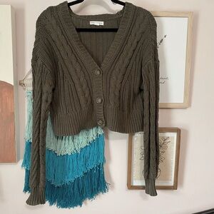 Olive Green Cable Knit Cardigan Sweater